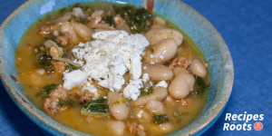 White bean & Kale soup with spicy sausage